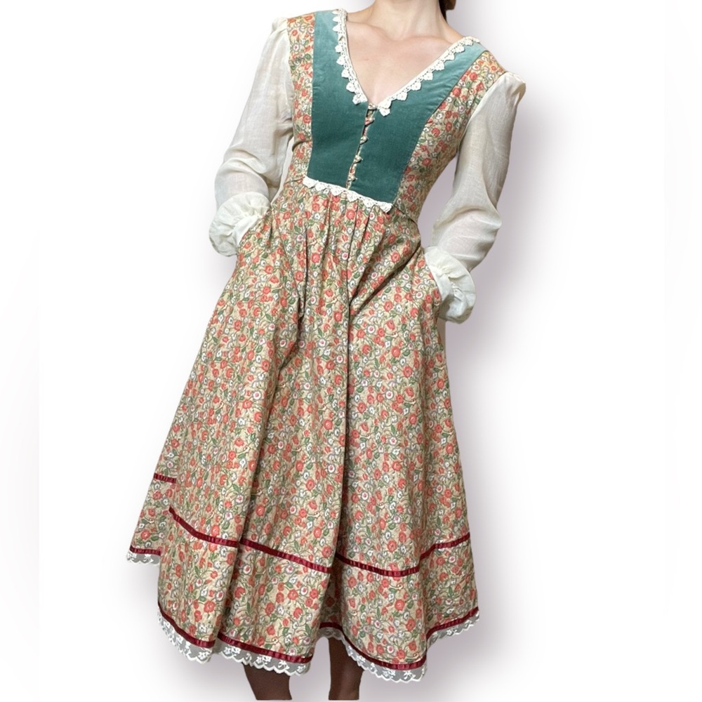 Vintage Gunne Sax Midi Dress Cottagecore Prairie Peasant 70s Floral Velvet 7